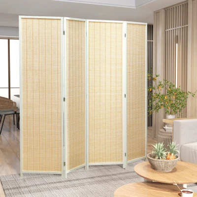 HOMCOM Paravent Bois 4 Panneaux 180x180cm Naturel Pliable
