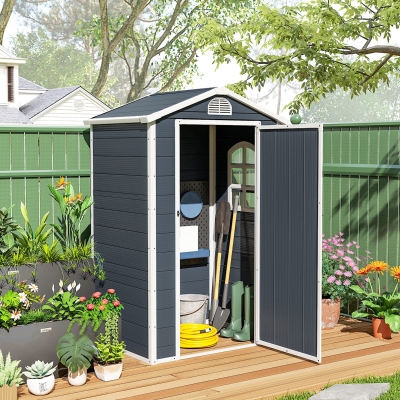 Outsunny Gereedschapsschuur tuinhuis met raam puntdak outdoor metaal grijs