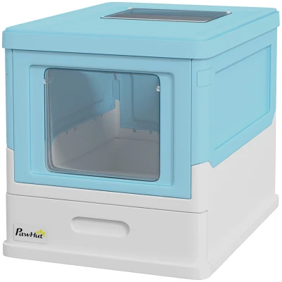 PawHut Litière pour Chats Fermée avec Pelle, Bac Extractible et 2 Portes, 47,5×35,5×36,7 cm, Bleu