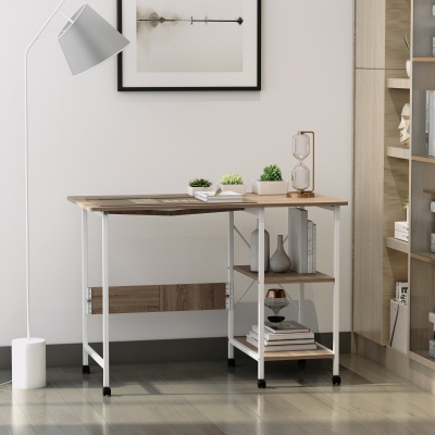 HOMCOM Klaptafel tafel bureau kantoortafel met wielen computertafel mobiel MDF natuur