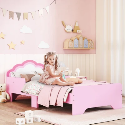 ZONEKIZ Cama Infantil 70x140 cm con Barrera Anticaídas y Somier Cabecero en Forma de Nube Rosa