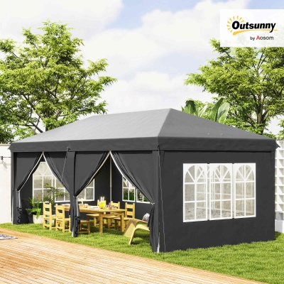 Outsunny 3 x 6m Pop-Up Gazebo, with Curtain Walls and Windows - Grey