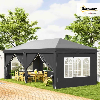 Outsunny 3 x 6m Pop-Up Gazebo, with Curtain Walls and Windows - Grey