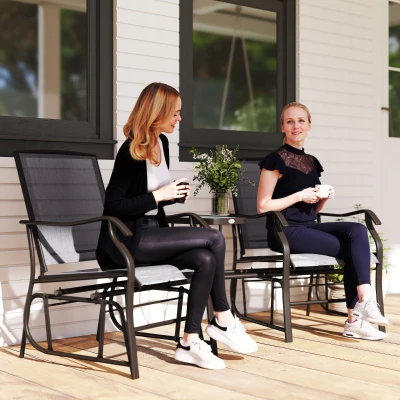 Outsunny Gliding Jack and Jill Seat with Glass-Top Table Grey