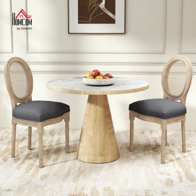 HOMCOM Set of 2 Dining Chairs - Louis XVI Style Medallion Living Room Chair - Solid Carved, Patinated Wood