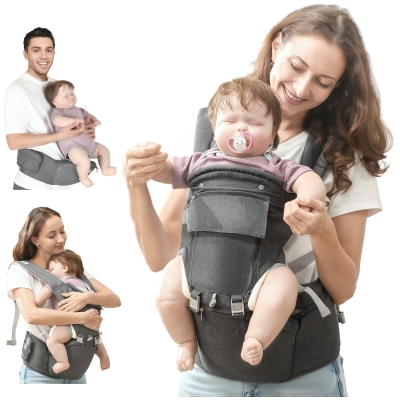 AIYAPLAY Mochila Portabebés de Recién Nacido hasta 36 Meses con Asiento Extraíble Cinturón Ajustable y Bolsillo Carga 15 kg Gris