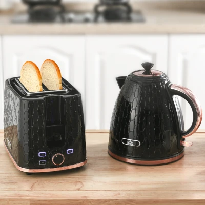 HOMCOM Set Hervidor y Tostadora, 1,7 L, Varios Modos, Luces LED, Negro
