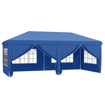 Outsunny 6 x 3m Garden Heavy Duty Water Resistant Pop Up Gazebo Marquee Party Tent Wedding Canopy Awning-Blue