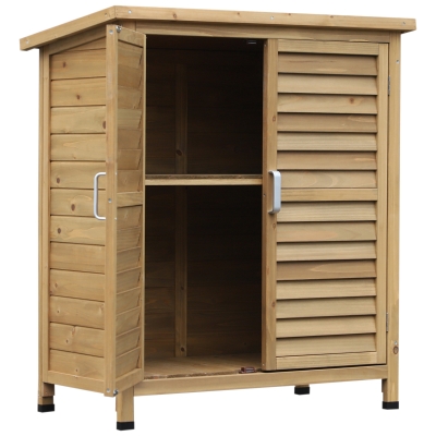 Outsunny Garden Shed Wooden Garden Storage Shed 2 Door Unit Solid Fir Wood Garage Tool Organisation Cabinet 87L x 46.5W x 96.5Hcm
