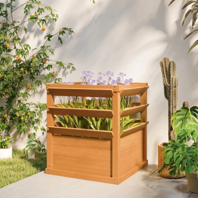 Outsunny Verhoogde Plantenbak met Klimrek, Spalier Plantenbak Hout 65 x 65 x 73 cm Karamelbruin