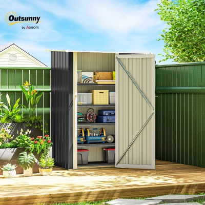 Outsunny 5ft x 3ft Garden Storage Shed, Outdoor Tool Shed with Sloped Roof, Lockable Door for Equipment, Bikes Grey
