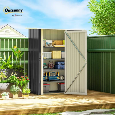 Outsunny 5ft x 3ft Garden Storage Shed, Outdoor Tool Shed with Sloped Roof, Lockable Door for Equipment, Bikes Grey