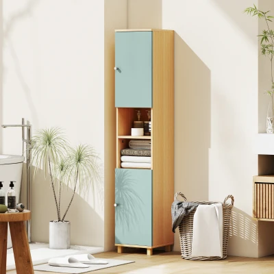 HOMCOM Badezimmerschrank Aufbewahrungsschrank 2 Schränke 2 offene Fächer verstellbare Regale 30 x 30 x 166 cm, Grün