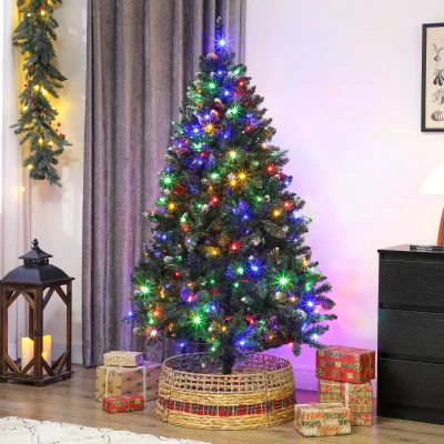 HOMCOM Weihnachtsbaum 180 cm Tannenbaum mit LED-Lichtern 9 Beleuchtungsmodi 802 Zweige mit künstlichem Schnee Grün