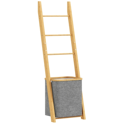 HOMCOM Étagère Bambou Porte-Serviettes avec Panier 48L Gris