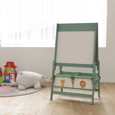 AIYAPLAY Cavalete de Pintura para Crianças 3 em 1 para Crianças acima de 3 Anos com Rolo de Papel e Cestos de Arrumação 54x46x94 cm Verde