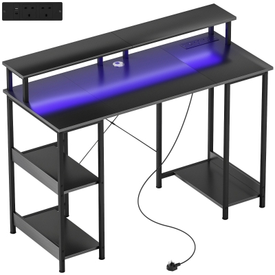 HOMCOM LED Computer Desk with Shelves Carbon Fibre Grey