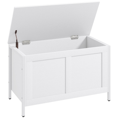 HOMCOM Baú de Armazenamento 95L Baú de Arrumação com Tampa Banco de Armazenamento com Dobradiça de Segurança 80x40x50 cm Branco