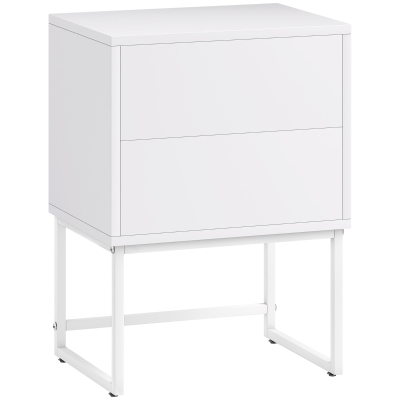 Noptieră Modernă cu 2 Sertare cu Deschidere prin Apăsare 40x30x50cm Alb