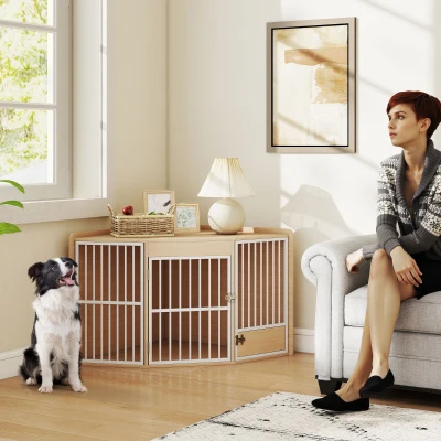 PawHut Cage d'Angle Chêne 113x80x64cm avec Porte Rotative