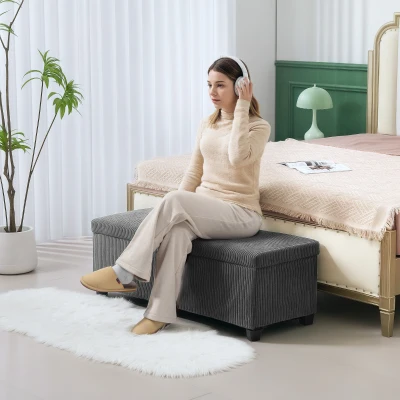 HOMCOM Banco de Arrumação Capacidade de 84 L Estofado em Veludo Banco Pé de Cama para Dormitório 112x42x40 cm Cinzento