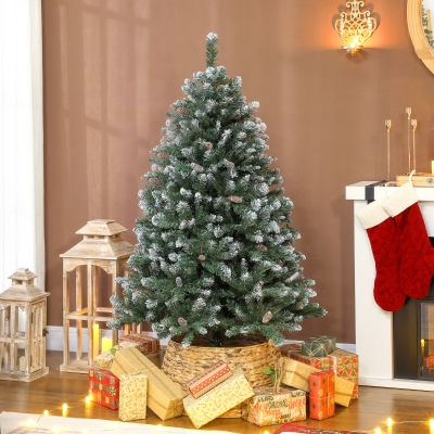 HOMCOM Árbol de Navidad Artificial 150 cm con 581 Ramas con Nieve 44 Piñas y Soporte Metálico Plegable Fácil Montaje Verde