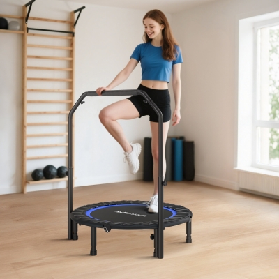 SPORTNOW Cama Elástica Plegable Ø102 cm con Mango Ajustable Marco de Acero para Entrenamiento Piernas Cuerpo Azul y Negro