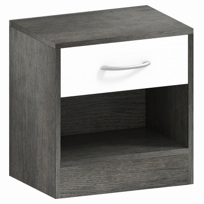 Noptieră Modernă cu Raft Deschis și Sertar, Alb și Gri închis