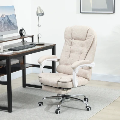 Vinsetto Silla de oficina con masaje y calefacción, silla de oficina, altura ajustable, respaldo reclinable, 65x70x111-119cm, crema