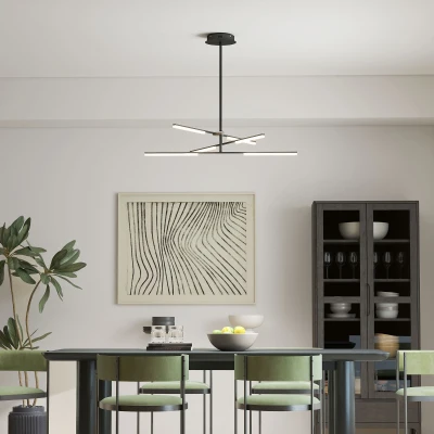 HOMCOM Candeeiro Suspenso Moderno Candeeiro de Teto LED com Ângulo de Luz Ajustável Pantalla de Acrílico Ø100x79 cm Preto