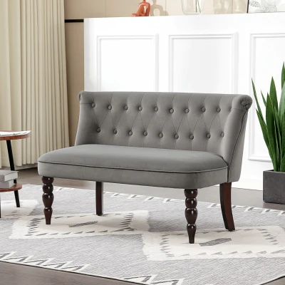HOMCOM Vintage 2-Seater Loveseat Wood Frame Charcoal Grey