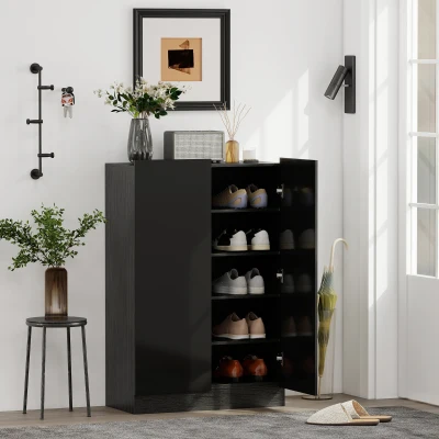 HOMCOM Meuble à Chaussures Noir Brillant 2 Portes 20 Paires