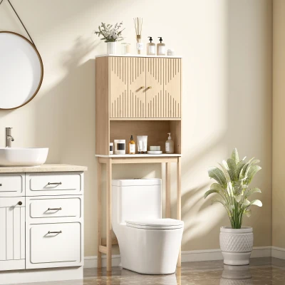 HOMCOM Meuble WC Rangement Chêne avec Placard et Étagères