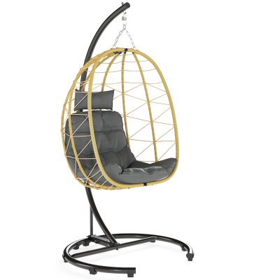 Outsunny Poltrona Sospesa in Acciaio e Rattan Nero Grigio e Beige