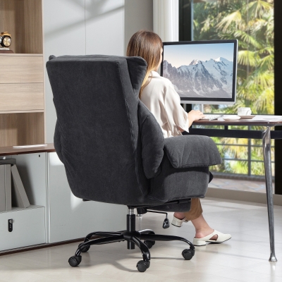 HOMCOM Cadeira de Secretária com Apoio para os Pés Encosto Reclinável e Acolchoada Espesso 80x80x106-114 cm Cinzento