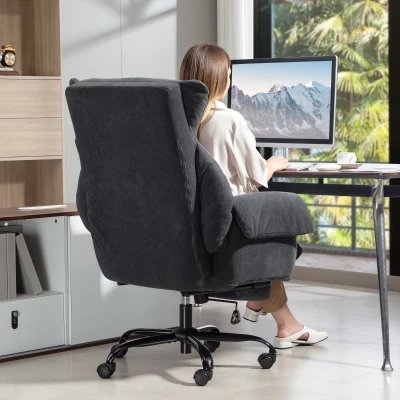 HOMCOM Cadeira de Secretária com Apoio para os Pés Encosto Reclinável e Acolchoada Espesso 80x80x106-114 cm Cinzento