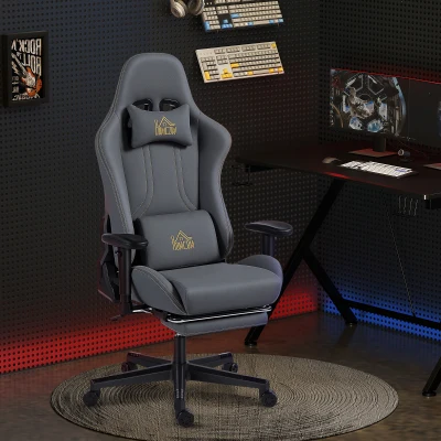 HOMCOM Ergonomischer Gaming-Stuhl mit 3D-Armlehnen, verstellbar, rollbarer Schreibtischstuhl mit Lendenstütze, Grau