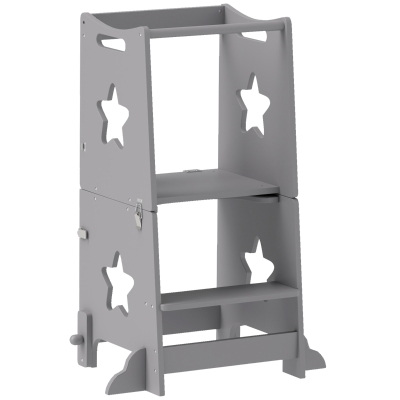 AIYAPLAY Escalera Montessori Convertible en Set de Mesa y Sillas con Barra de Seguridad, en Madera, 60x44.5x86 cm, Gris