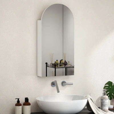 HOMCOM Arched Mirror Cabinet with Glass Shelves - White