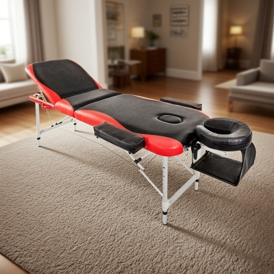 Portable Aluminium Massage Table, Black + Red