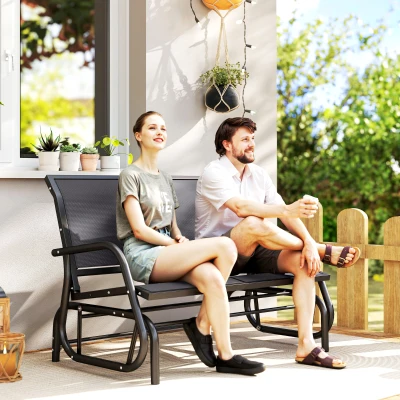 Outsunny 2-Sitzer Schaukelstuhl Gartenbank mit Schaukelmechanismus Gartenschaukel Sitzbank aus Metall Parkbank bis 200 kg belastbar Gartenmöbel für Garten, Terrasse, Veranda 120 x 70 x 85 cm Grau