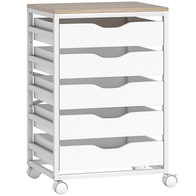 HOMCOM Caisson Mobile 5 Tiroirs Bois Blanc 50x40x74,5 cm