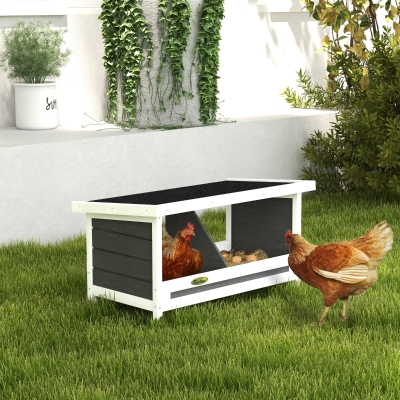 PawHut Ponedero para Gallinas de Madera Caja Nido para 2 Gallinas con 2 Departamentos y Techo Asfáltico Gris