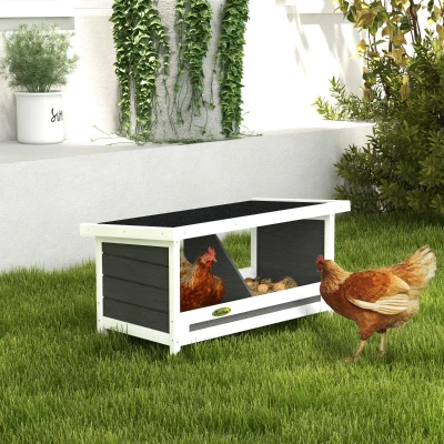 PawHut Ponedero para Gallinas de Madera Caja Nido para 2 Gallinas con 2 Departamentos y Techo Asfáltico Gris