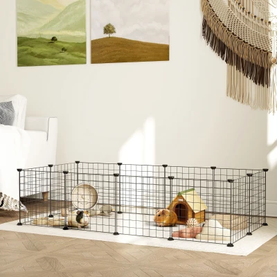 PawHut DIY Pet Playpen, 12 Panels Metal Wire Fence for Indoor Outdoor, Guinea Pig Rabbit Small Animals Cage - Black
