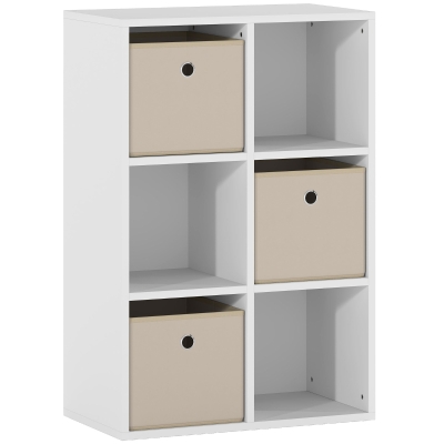 HOMCOM Estantería Cubo de Almacenamiento con 6 Compartimentos y 3 Cajones de Tela para Salón 53,7x30x79,8 cm Blanco y Beige