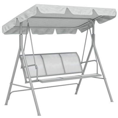 Outsunny Metal Garden Swing Chair, 3-Seater Swing Seat, Patio Hammock Bench Canopy Lounger, Light Grey