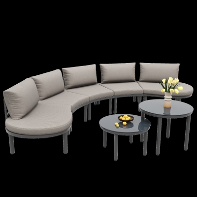 Set di mobili da giardino 5 posti con cuscini, 2 tavolini da caffè in vetro temperato, 85x60x78 cm, Grigio