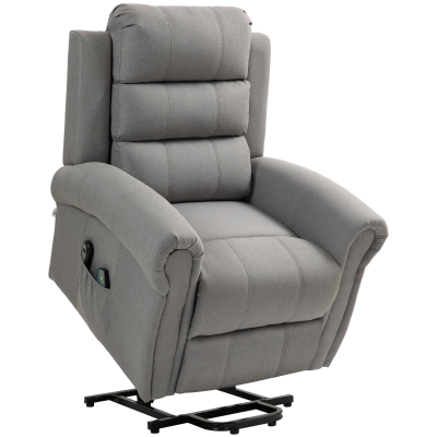 HOMCOM Relaxsessel mit Aufstehhilfe, 8 Massagepunkte, beheizbare Rückenlehne, Leinenoptik, Grau