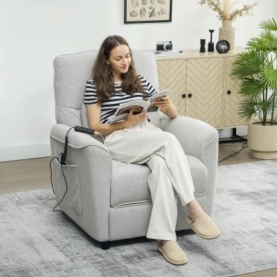 HOMCOM Liegesessel mit Heizung, 8-Punkt-Massage und 5 Modi, Chenille-Gewebe, Hellgrau